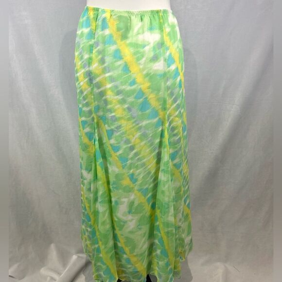 Ruby Rd green yellow blue chiffon flowy maxi skirt size medium - Picture 4 of 5
